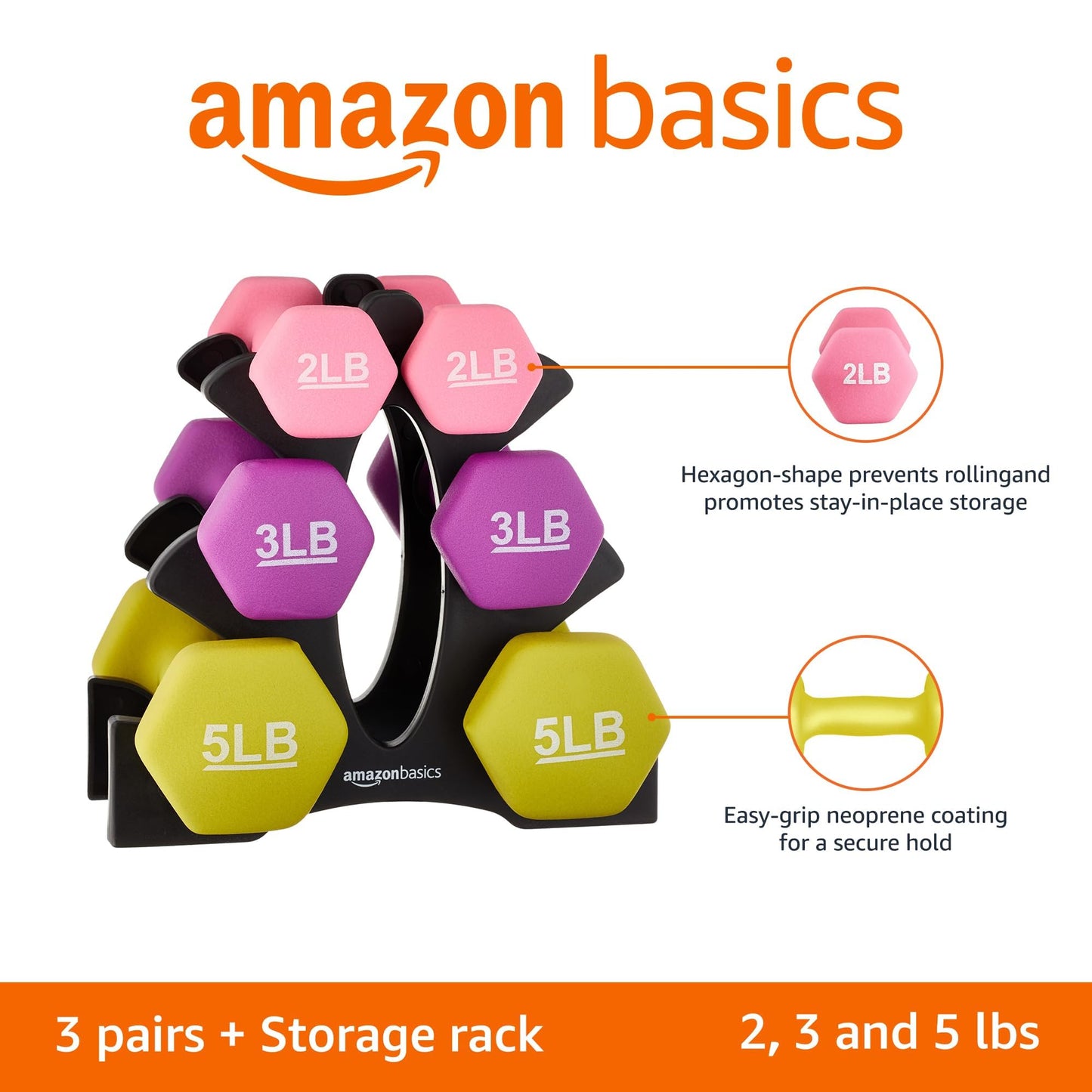 Amazon Basics 20-Pound (9.07 Kg) Fixed Dumbbell Set with Stand, (Stand Material: Plastic)