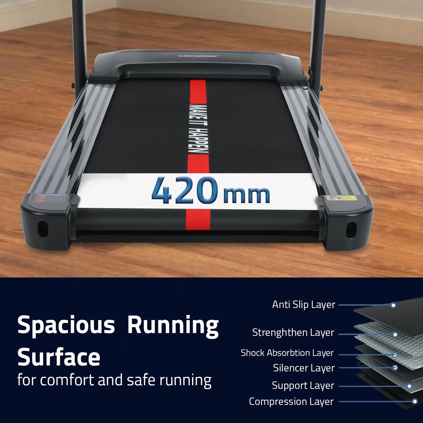 MAXPRO PTM405M 4.5 HP Peak DC Motor Multifunction Folding Treadmill with Massager,Free Diet Plan,Max.Speed 14km/hr,Max. User Weight 110kgs,Fit Show App Support,Running Machine LED Display for Home use