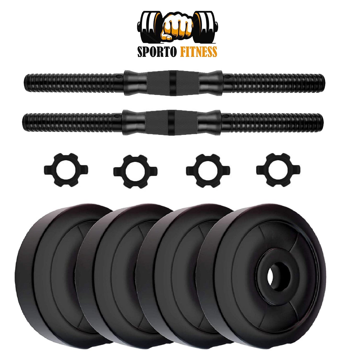 SPORTO FITNESS PVC Dumbbells Sets, PVC Plates & Dumbbells Rod (10 KG)