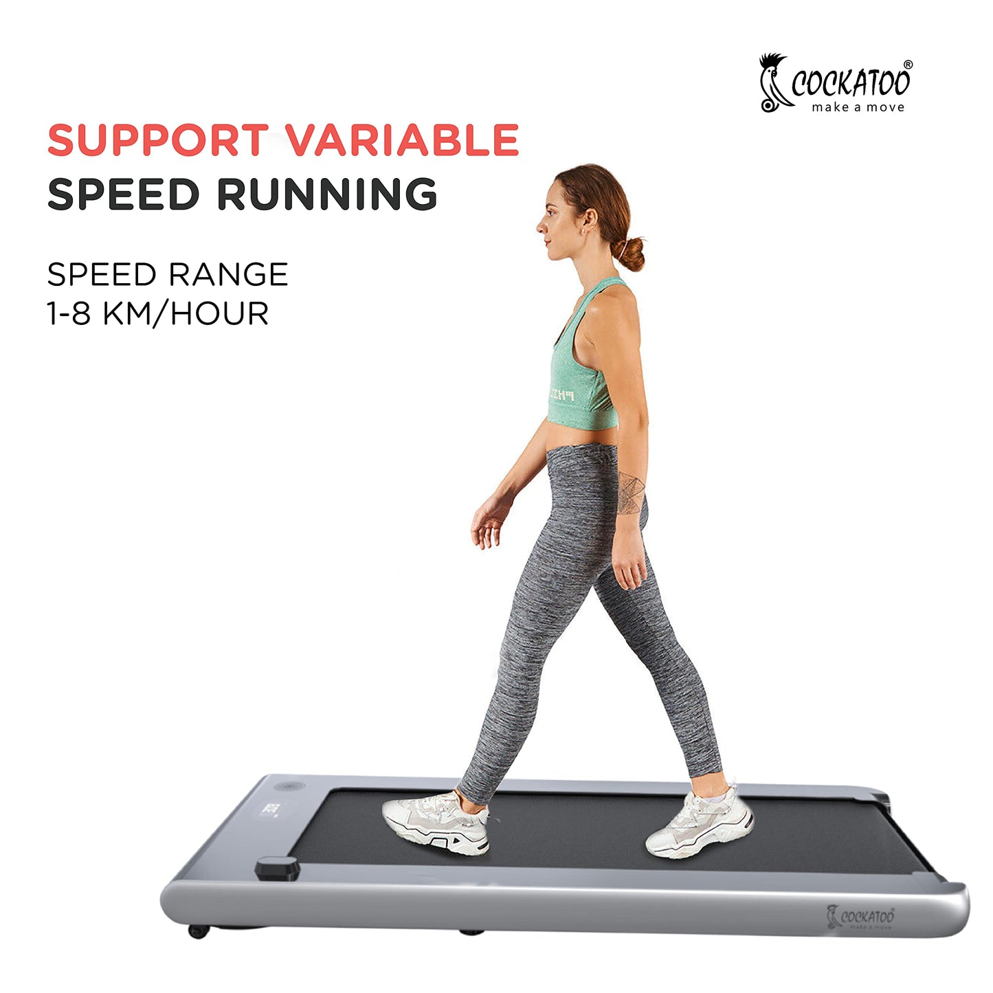 Cockatoo WP100 (4.5 HP Peak) Ultra Slim DC Motorised Treadmill for Home & Walking Pad, Max User Weight 120 Kg, Max Speed, 8 Km/Hr (100% Installed, 2 Year Warranty), Multicolor