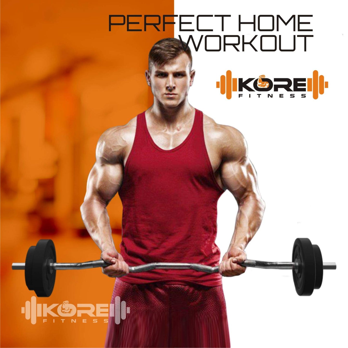 Kore PVC 20 Kg Home Gym Set with One 3 Ft Curl Rod and One Pair Dumbbell Rods, Multicolour