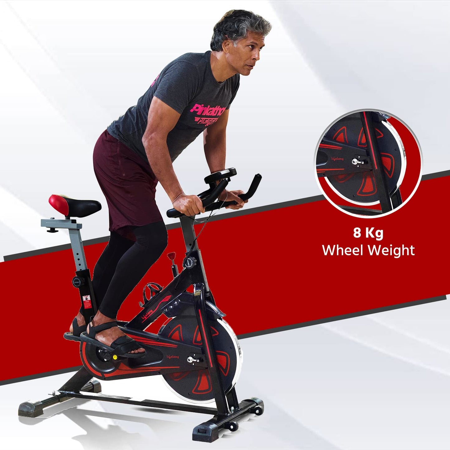 Lifelong LLF89 Fit Pro Spin Fitness Bike with 8Kg Flywheel, Adjustable Resistance, LCD Monitor and Heart Rate Sensor for Fitness at Home; Home Workouts (1 Year Warranty)