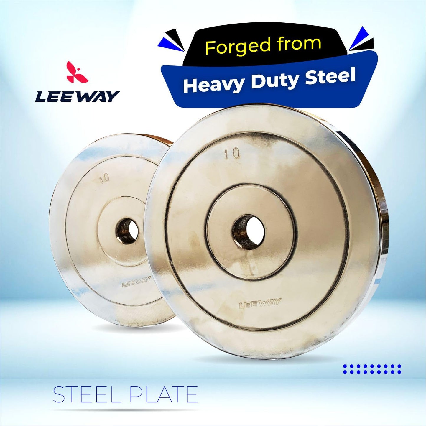 LEEWAY Steel Weight Plate Set Chrome Plated (80kg Combo) 31mm; Gym Weight Plates; Spare Steel Weight Plates; Home Gym Set; Chrome Weight Plate; Iron Plate For Weightlifting Strength Training (2X4+3X4+5x4+10x4)