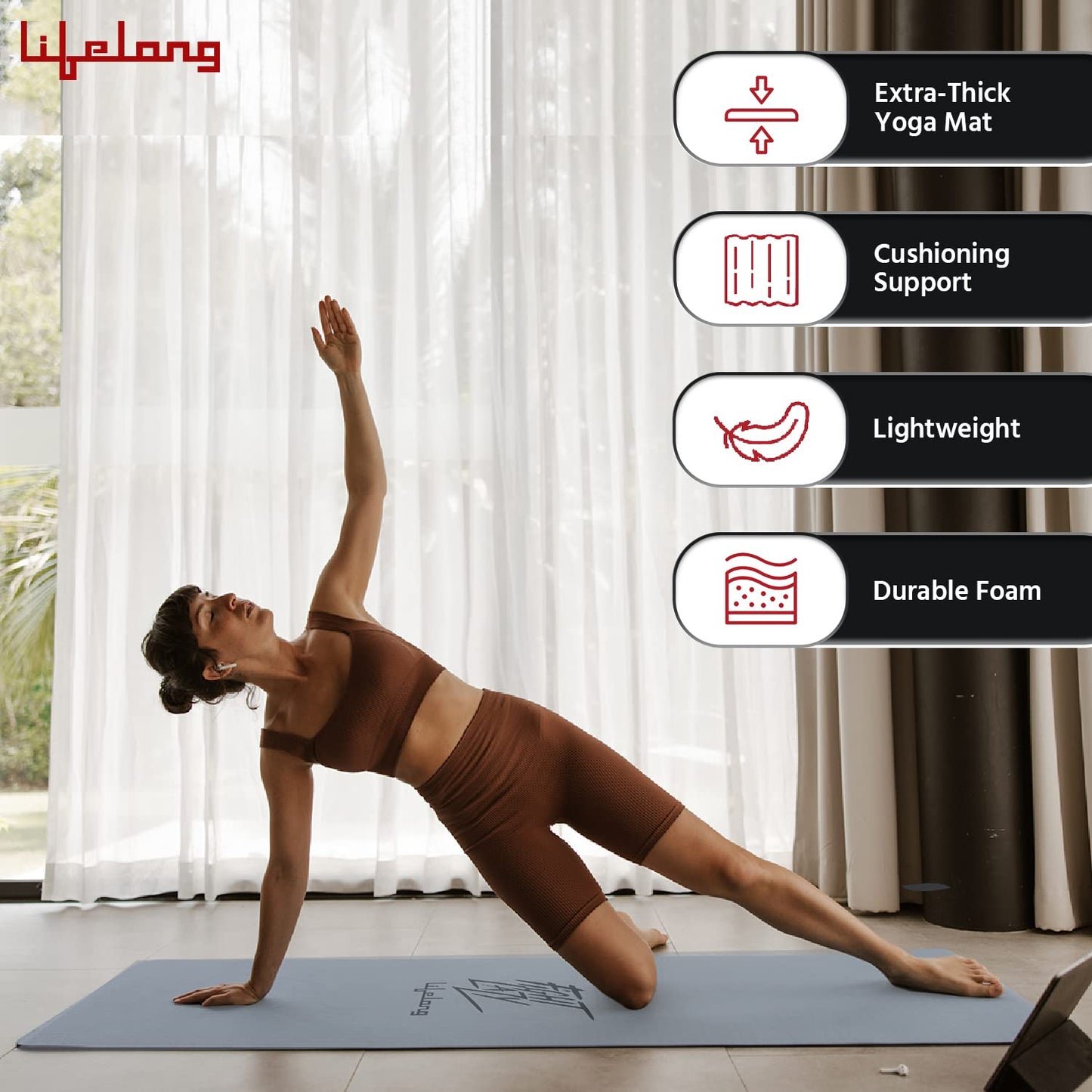 Lifelong LLYM92 Yoga mat for Women & Men EVA Material 4mm Grey Anti Slip for Gym Workout