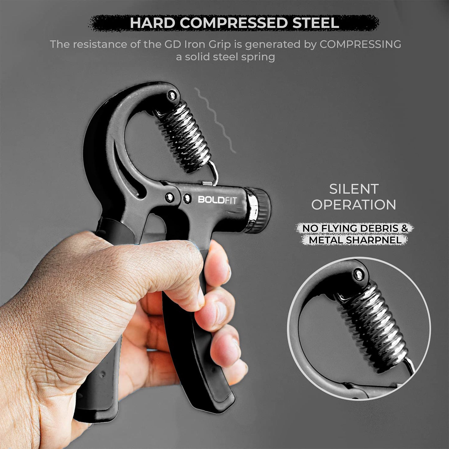 Boldfit Adjustable Hand Grip Strengthener, Plastic Hand Gripper for Men & Women for Gym Workout Hand Exercise Equipment to Use in Home for Forearm Exercise, Finger Exercise Power Gripper(5-40 Kg)Black