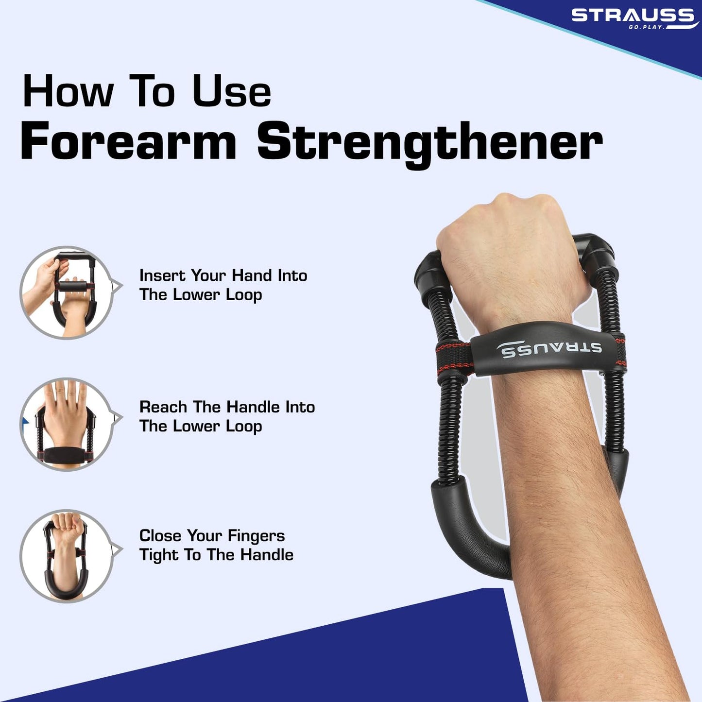 Strauss Wrist/Forearm Strengthener |Improves Grip Strength |Arm Exercise Equipment for Forearm Workout |Adjustable Resistance |Hand and Wrist Strength Trainer|Ideal for Athletes and Musicians, (Black)