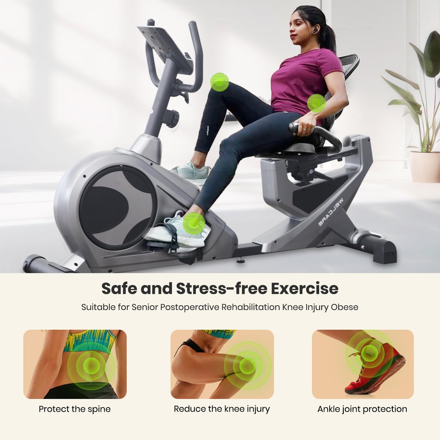 Welcare WC1588 Home Use Recumbent Exercise Bike with 10kg Fly Wheel, Adjustable Seat, 8 Level Magnetic Resistance, 120kgs Max, User Weight and LCD Display,(Free Installation Assistance)