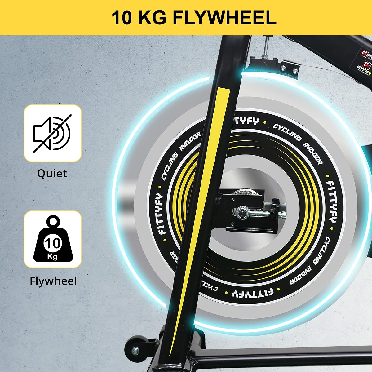 FITTYFY INALSA Spin Bike Exercise Bike FFSB 10 with 10Kg Flywheel| Adjustable Resistance, Heart Rate Sensor| Bottle & Bottle Holder| Yellow|Black