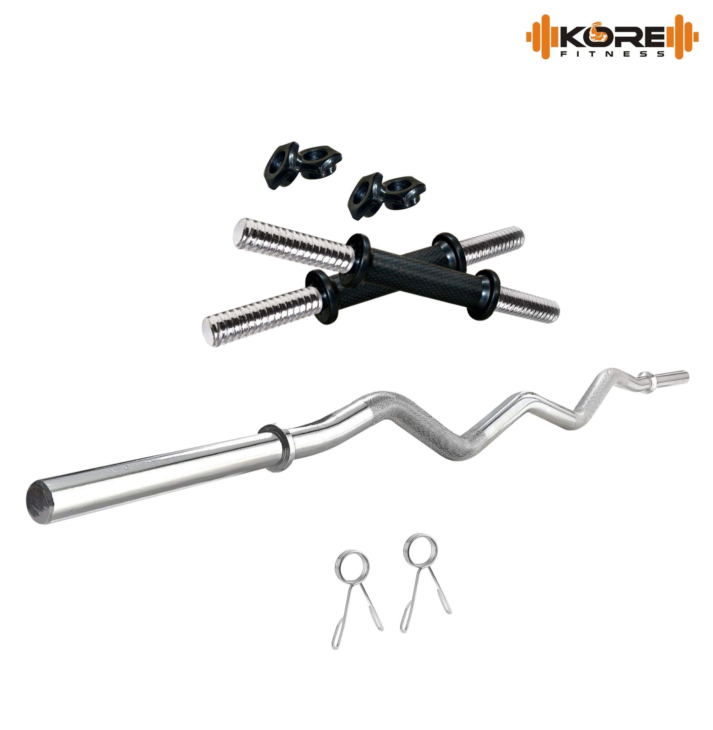 Kore PVC 20 Kg Home Gym Set with One 3 Ft Curl Rod and One Pair Dumbbell Rods, Multicolour