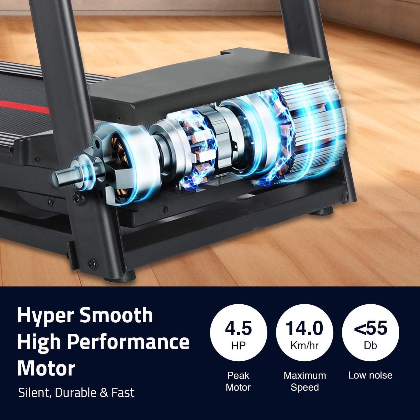 MAXPRO PTM405M 4.5 HP Peak DC Motor Multifunction Folding Treadmill with Massager,Free Diet Plan,Max.Speed 14km/hr,Max. User Weight 110kgs,Fit Show App Support,Running Machine LED Display for Home use