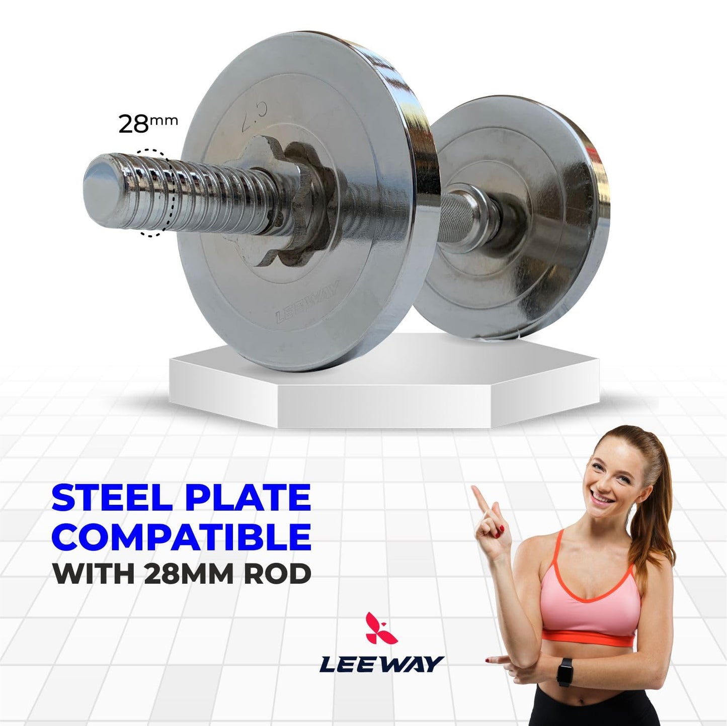 LEEWAY Steel Weight Plate Set Chrome Plated (80kg Combo) 31mm; Gym Weight Plates; Spare Steel Weight Plates; Home Gym Set; Chrome Weight Plate; Iron Plate For Weightlifting Strength Training (2X4+3X4+5x4+10x4)