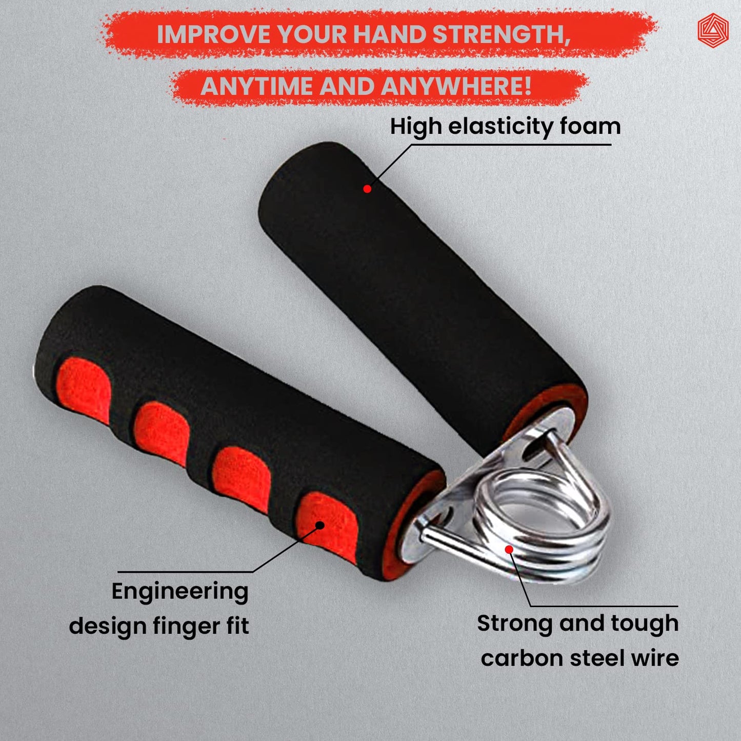 Boldfit Hand Grip Strengthener with Foam Handle, Hand Gripper for Men & Women for Gym Workout Hand Exercise Equipment to Use in Home for Forearm Exercise, Finger Exercise Power Gripper Red-Black