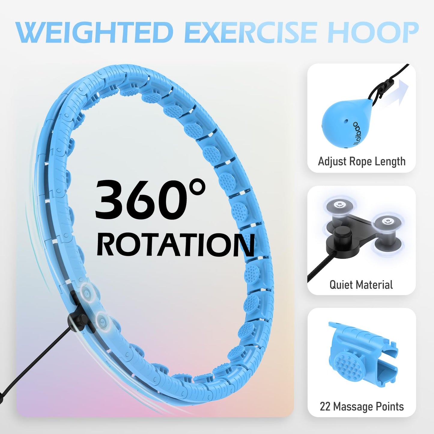 JLoibao Weighted Hula Circle with 26 Links(56 Inch) for Adults Weight Loss, Infinity Fitness Hoop Plus Size, for Women Smart Exercise Equipment