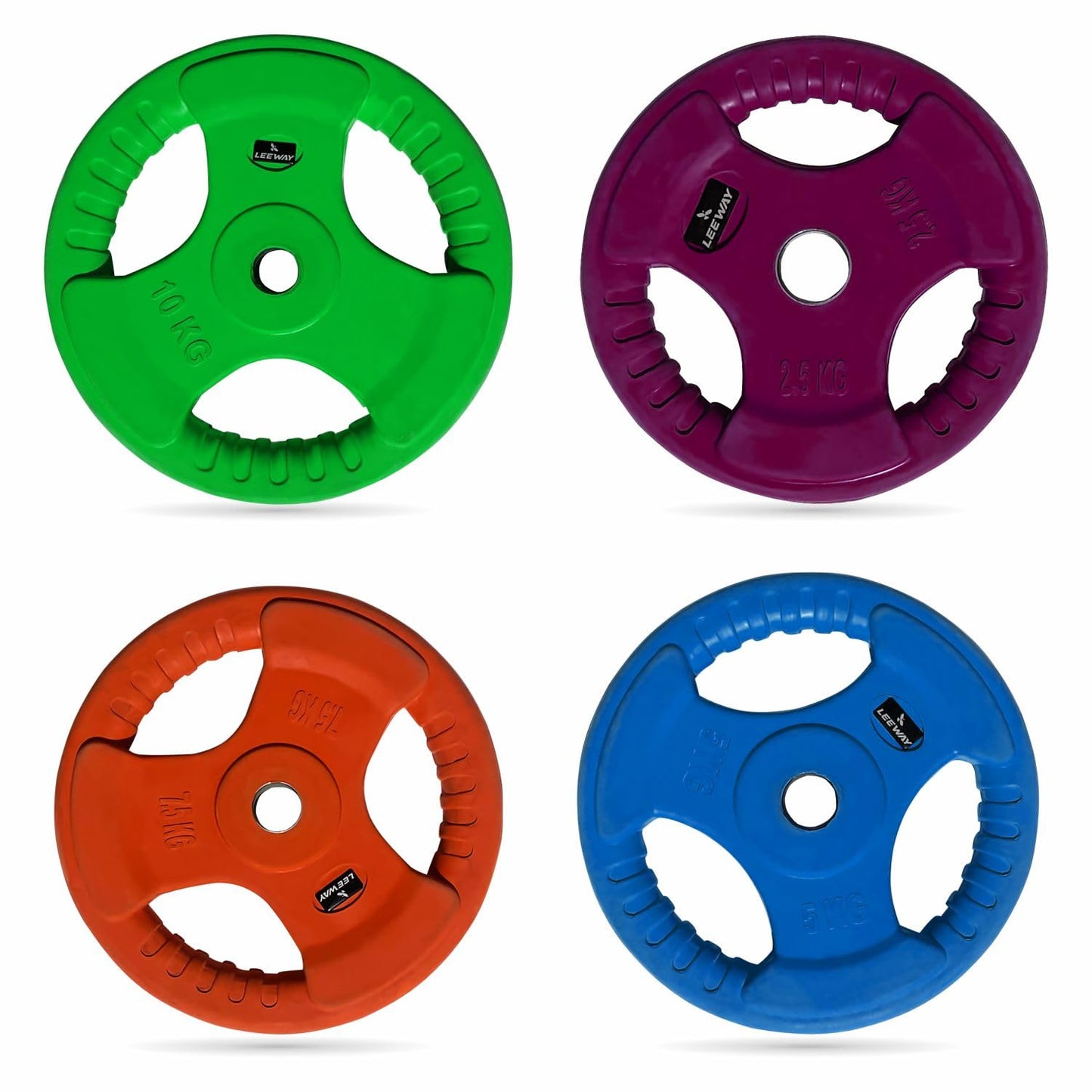 LEEWAY Color Rubber Coated Metal Integrated (50kg combo) Olympic Rubber Weight Plates 31mm|Tri-Grip Rubber Weight| Olympic Barbell Spare Gym Weight Plates for Strength Training| Olympic Weigh (50 kg Set (2.5X2+5X2+7.5X2+10X2))