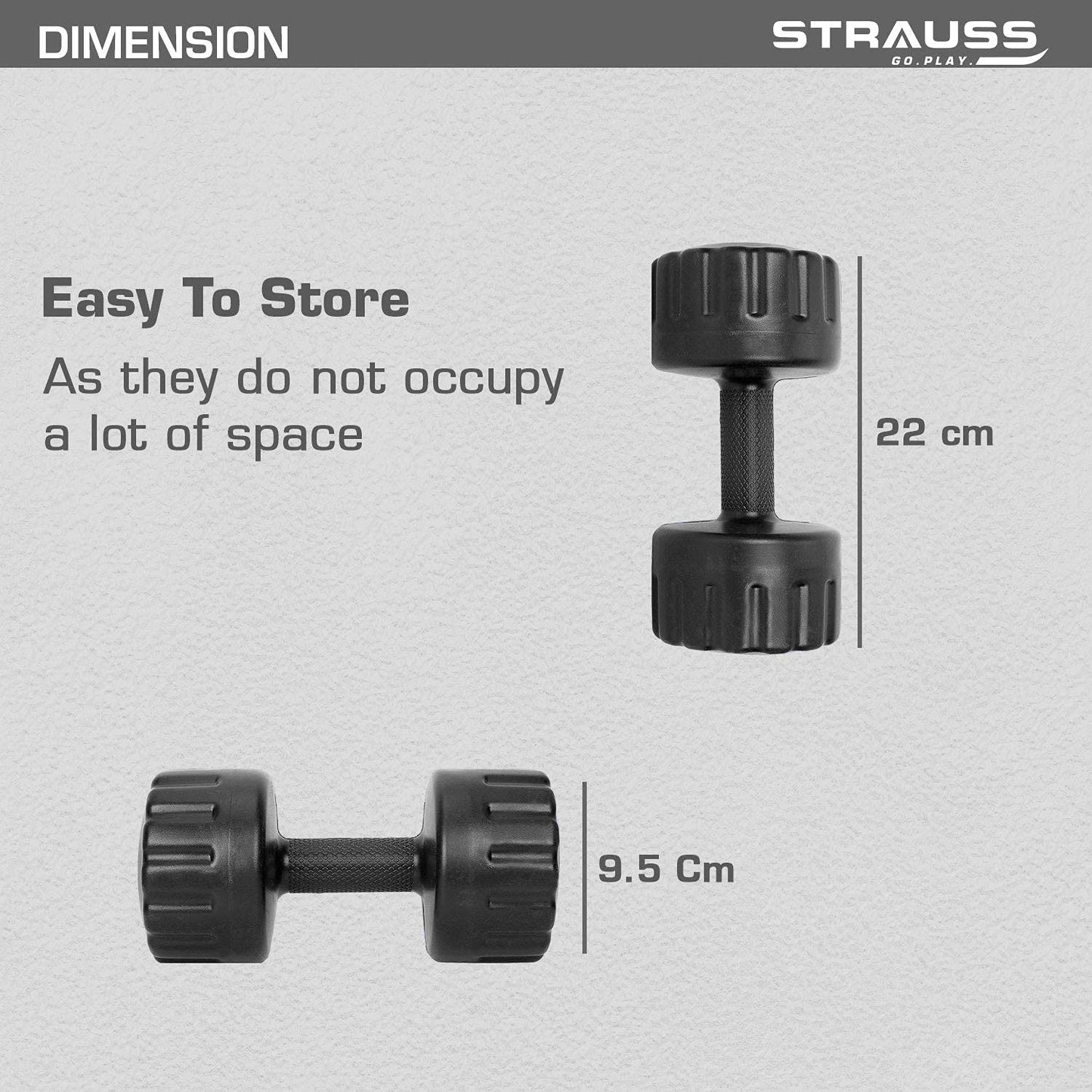 Strauss Unisex PVC Dumbbells Weight for Men & Women | 2Kg (Each)| 4Kg (Pair) | Ideal for Home Workout and Gym Exercises (Black)