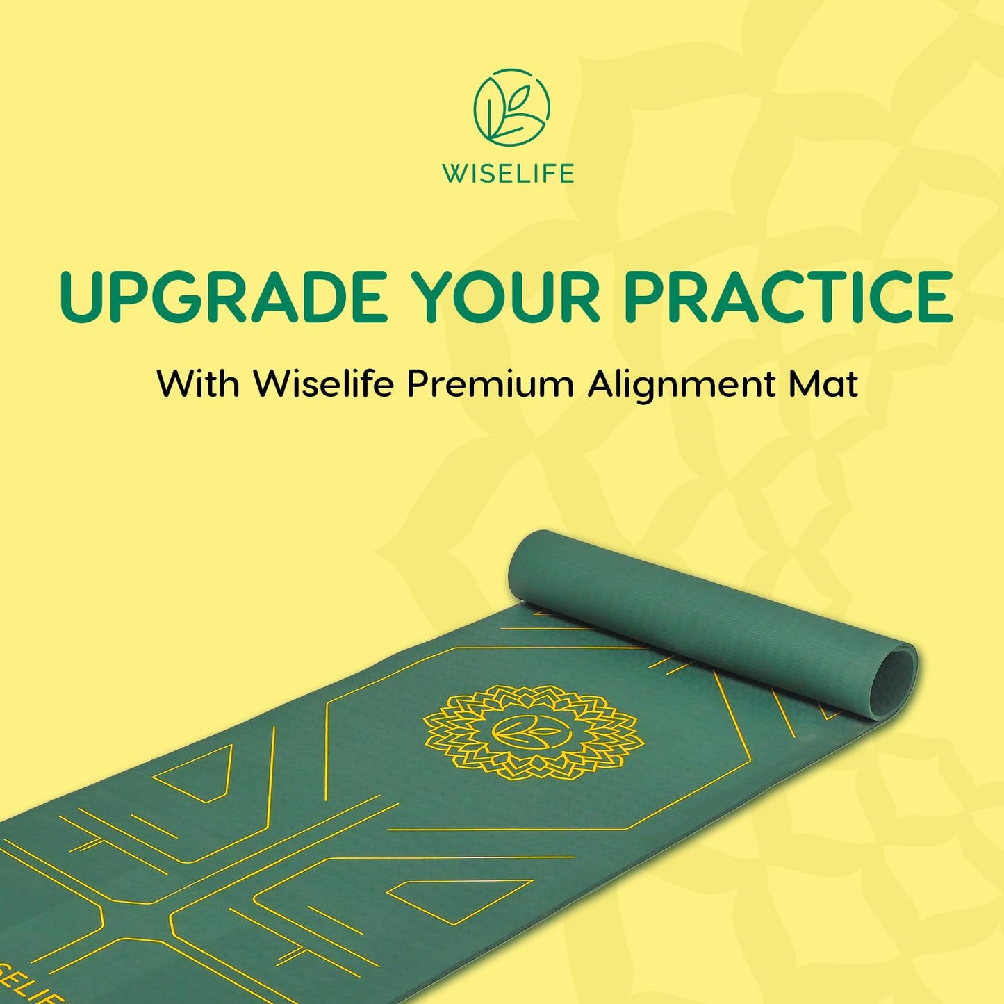 Wiselife Tru Alignment Yoga Mat + Sleek Yoga Strap For Men And Women (Probalance Tpe Material 6Mm Extra Thick Extra Long Extra Wide) (Emerald), Green