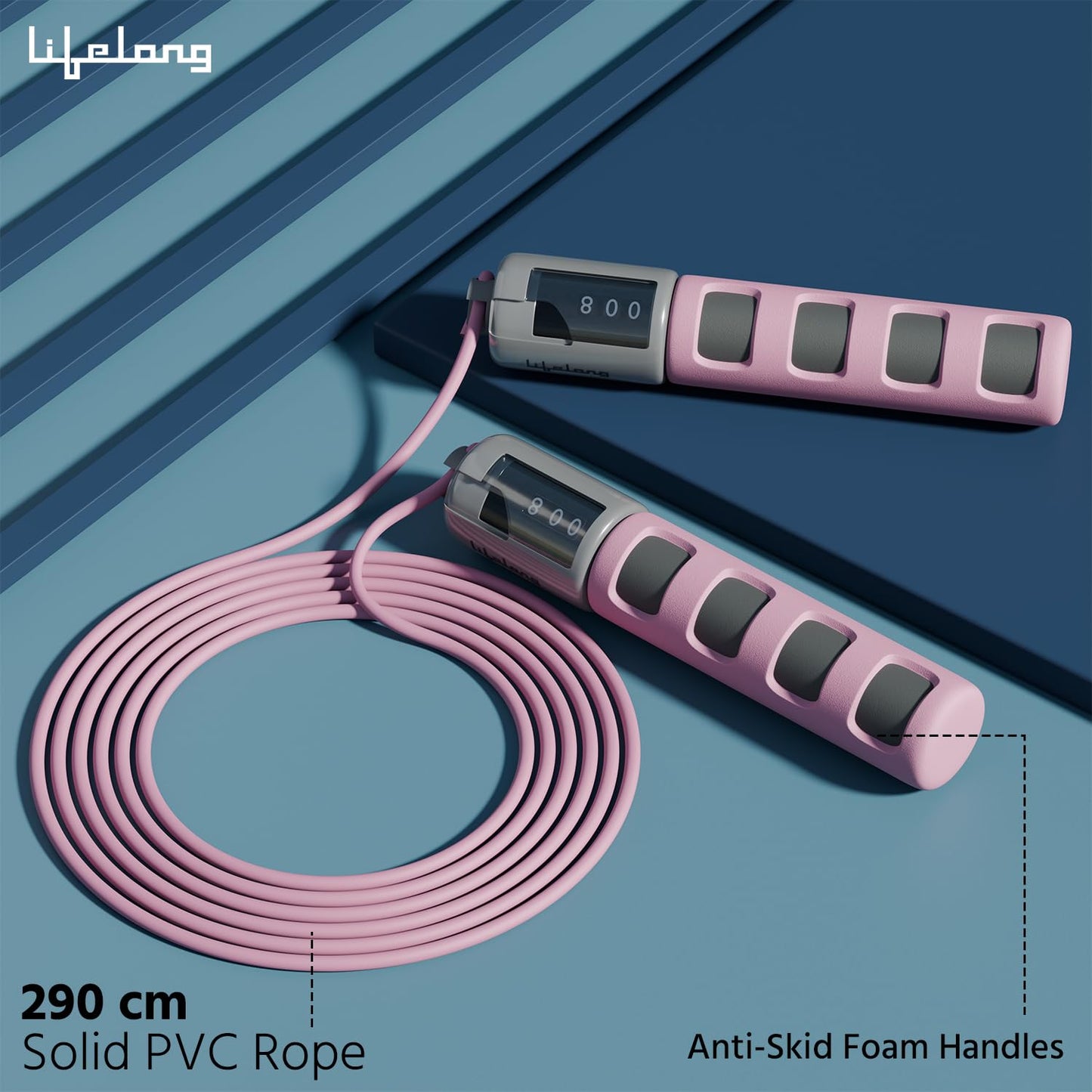 Lifelong Skipping Rope for Men, Women & Children Jump Rope with Adjustable Height (290cm) & Counter, Skipping Rope for Exercise Workout & Weight loss-PVC Skipping Rope for Kids-(Pink)