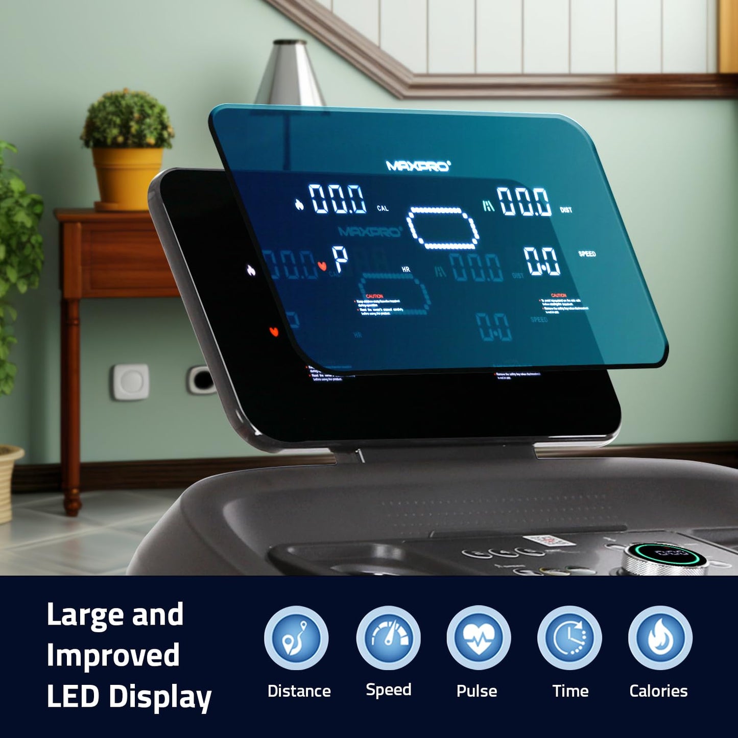 MAXPRO PTM405M 4.5 HP Peak DC Motor Multifunction Folding Treadmill with Massager,Free Diet Plan,Max.Speed 14km/hr,Max. User Weight 110kgs,Fit Show App Support,Running Machine LED Display for Home use