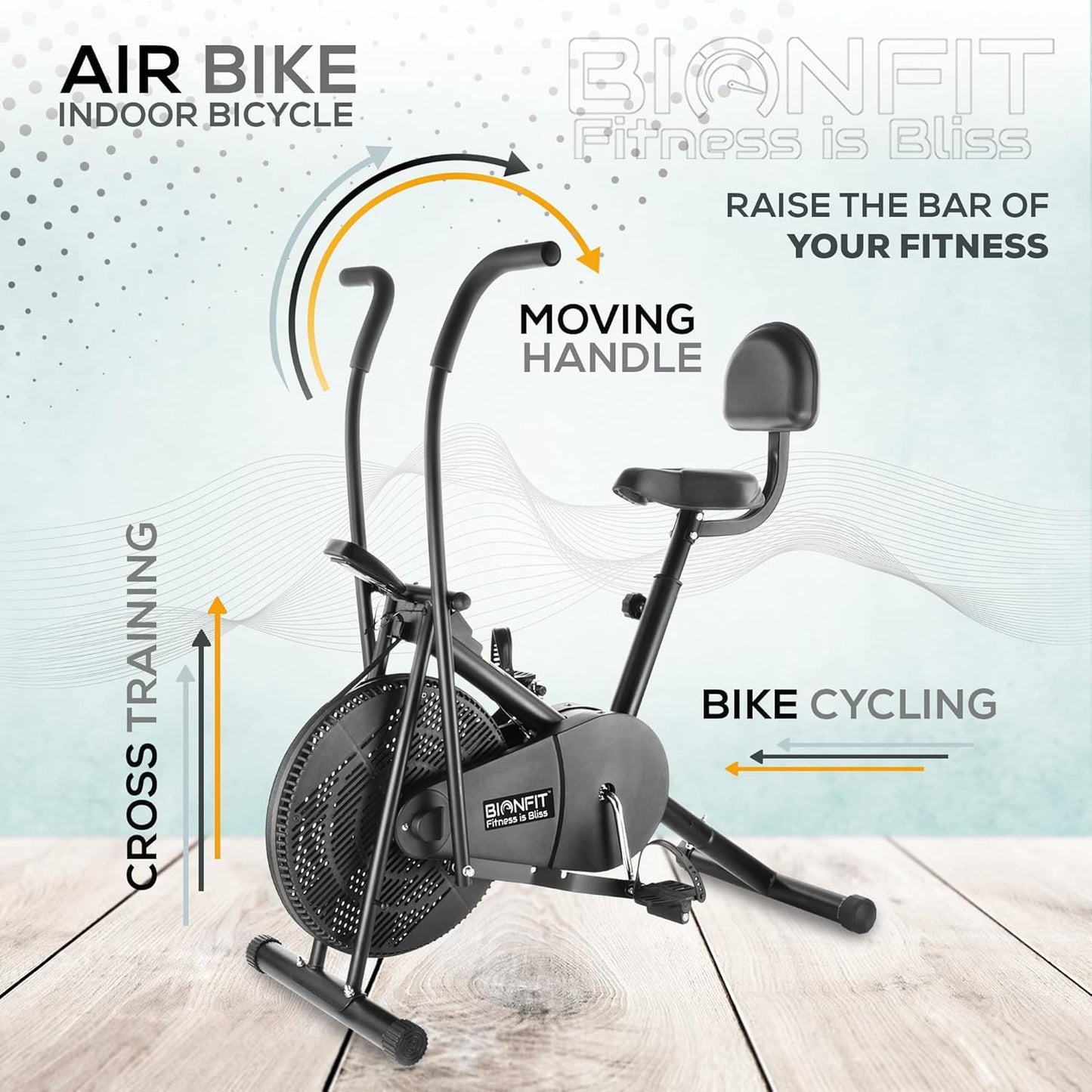 BIONFIT® Moving Handle Exercise Bike for Home Gym |Air Bike with Back Support Seat | 2-Year Warranty | Upright Gym Cycle for Weight Loss & Cardio | Max User Weight: 120 Kg | Installation Support