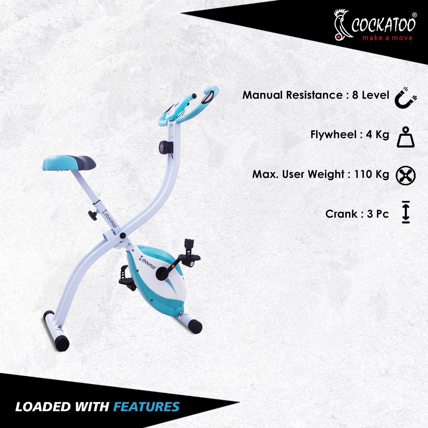 Cockatoo CXB-05 Smart Series Foldable X-Exercise Bike with 8 Level Manual Tension