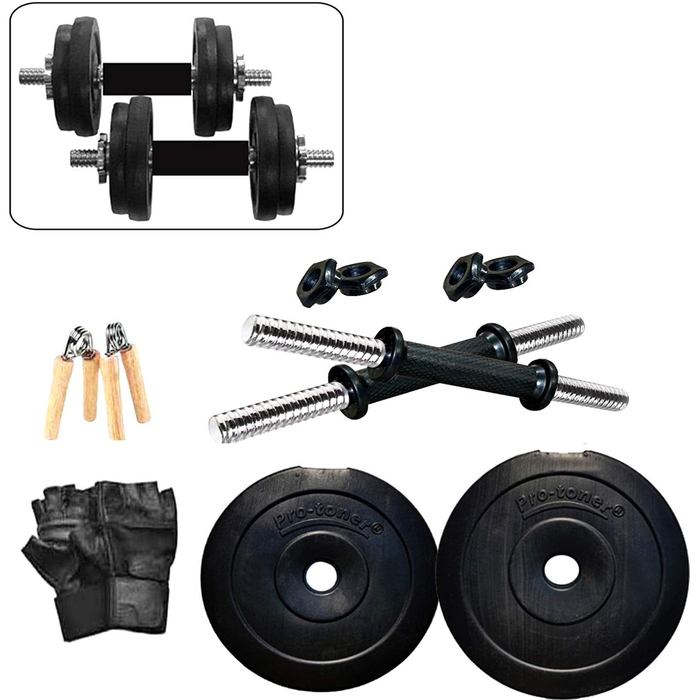 Protoner 10 kg Adjustable Dumbbells with Gloves & Hand Gripper