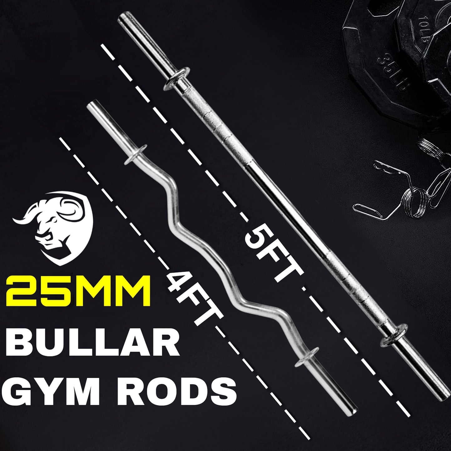 BULLAR Home Gym Set, Home Gym Equipments for Men, Gym Equipment Set for Home Workout, Home Gym Kit with 30kg Iron Weight Plates 30mm, 3 Feet & 5 Feet Weight Lifting Rod, Dumbbell Rods & Accessories