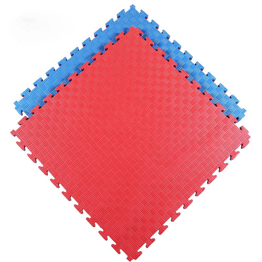 Kobo Imported Taekwondo Mats, Karate Training Gym Mat Interlocking Tile Reversible 25mm Thickness (4 Tiles), Red/Blue