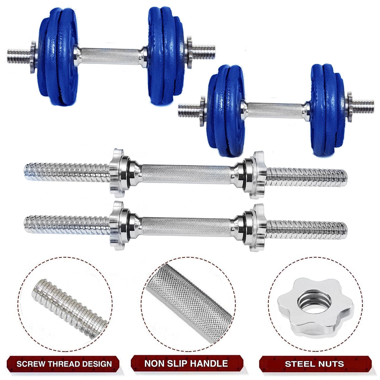 BULLAR Home Gym Set, Home Gym Equipments for Men, Gym Equipment Set for Home Workout, Home Gym Kit with 30kg Iron Weight Plates 30mm, 3 Feet & 5 Feet Weight Lifting Rod, Dumbbell Rods & Accessories