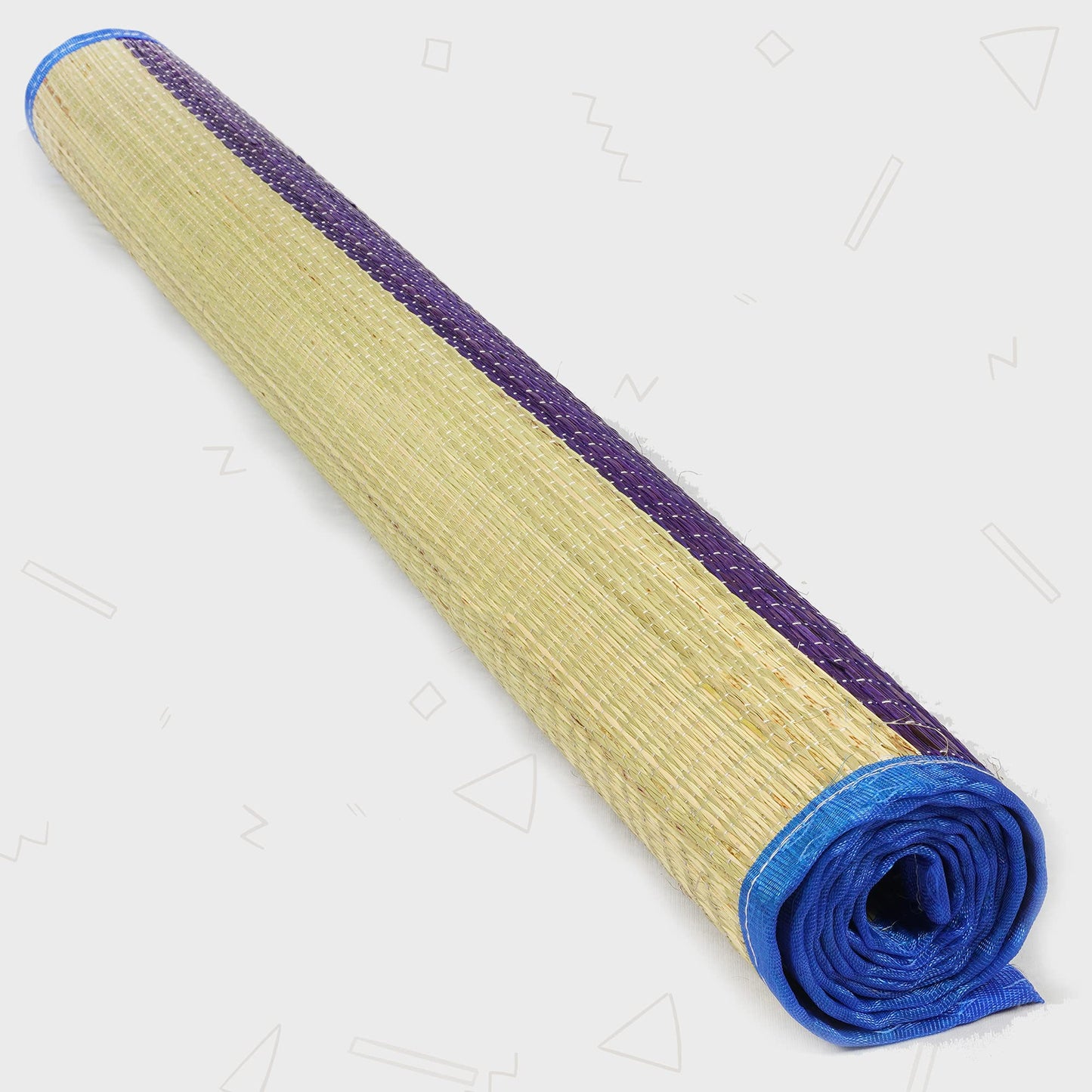 Charqoal Korai Grass Mat 3.5 X 6 Feet (42 X 72 Inch) Large Size Versatile Bed Mats/Yoga Grass Mat/Rectangular Floor Mat/Sleeping Mat/Korai Pai/Sleep Chatai Foldable Both Side Usable At Home (Blue)