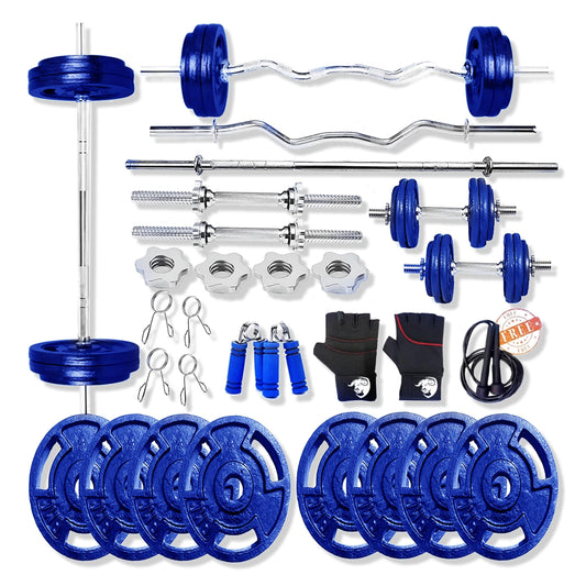 BULLAR Home Gym Set, Home Gym Equipments for Men, Gym Equipment Set for Home Workout, Home Gym Kit with 30kg Iron Weight Plates 30mm, 3 Feet & 5 Feet Weight Lifting Rod, Dumbbell Rods & Accessories